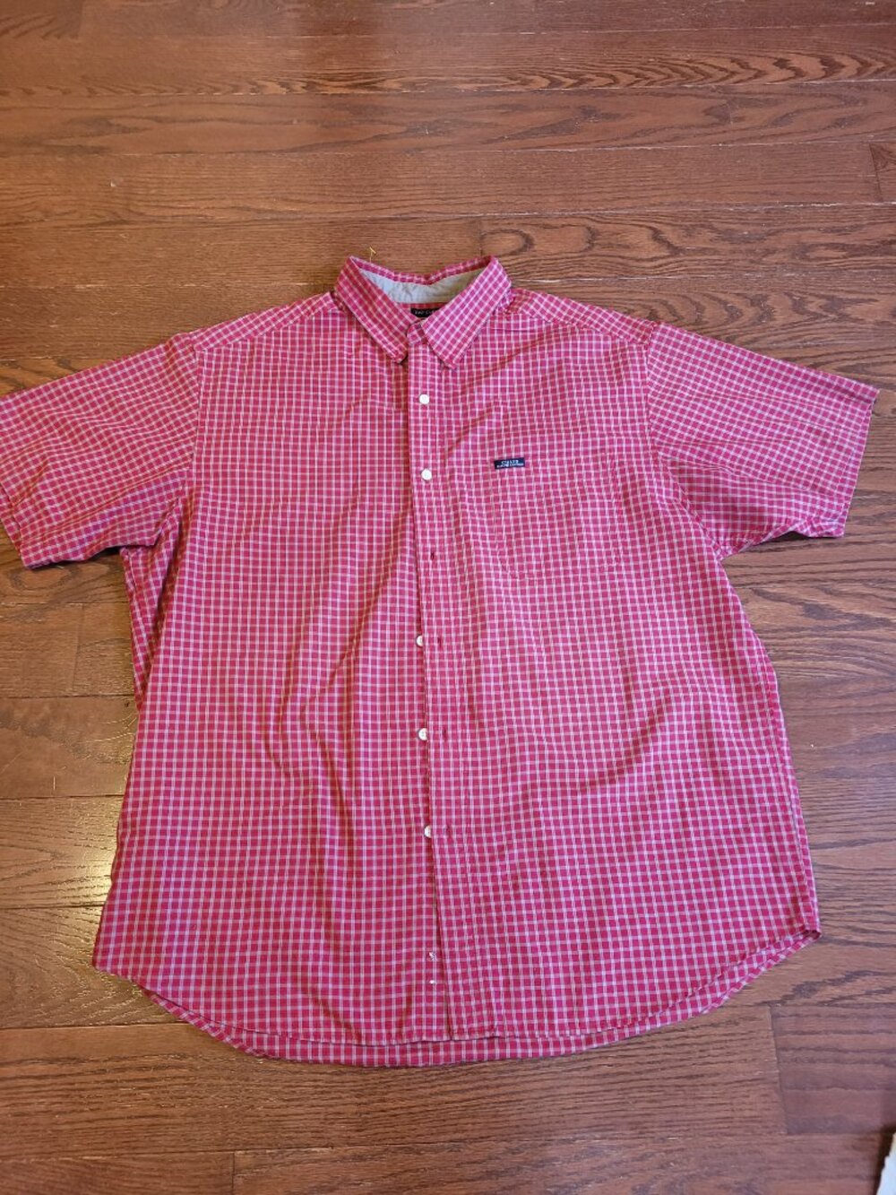 Chaps Ralph Lauren Men's XL Red White Gingham Plaid Button Down Short Sleeve S